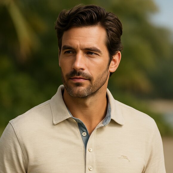 Tommy Bahama Beige Slub Polo Shirt – Size Large - Picture 1 of 10